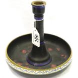 Gouda candlestick with incorporated drip tray, approximate H: 23 cm, chip to top. P&P Group 2 (£18+