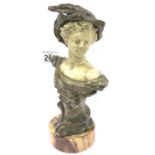 Art Nouveau bust on marble stand, H: 26 cm, including stand. P&P Group 3 (£25+VAT for the first