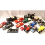 Selection of 18 large scale diecast cars/ vans, various makes and motorcycles. All good condition