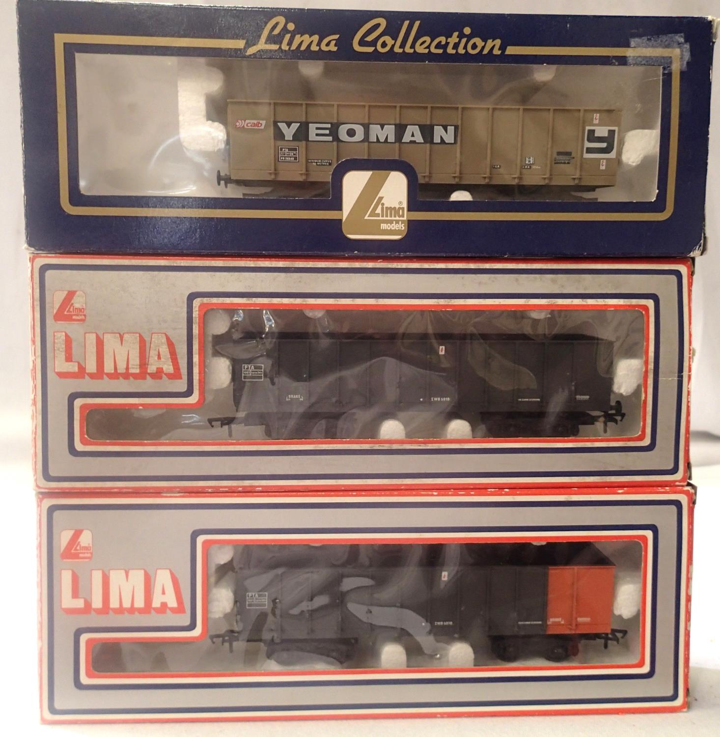 Three Lima PTA wagons to include Yeoman example, very good condition, boxed. P&P Group 1 (£14+VAT