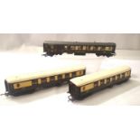 Three Pullman coaches; Hornby CAR78 and Triang - Jane and Ruth. Mostly very good condition and