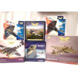Six Corgi 1/72 scale aircraft, including Mosquito, Mustang, Spitfire, JU87, Heinkel HE111H, mostly