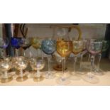 Collection of mixed glassware to include multi colour hock glasses. Not available for in-house P&