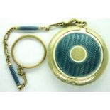 Tiffany & Co 1930s 14ct gold and enamel compact and chain, chain L: 11 cm, combined 17.5g. P&P Group