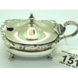 Hallmarked silver mustard covered pot, Birmingham assay, L: 90 mm, 80g. P&P Group 1 (£14+VAT for the