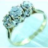 9ct gold ring set with three white stones, size P, 2.9g. P&P Group 1 (£14+VAT for the first lot