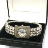 Marcasite Art Deco cocktail wristwatch, boxed, working at lotting. P&P Group 1 (£14+VAT for the