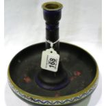 Gouda candlestick with incorporated drip tray, approximate H: 23 cm, chip to top. P&P Group 2 (£18+