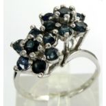 14ct white gold and sapphire double daisy cluster ring, size Q, 4.5g. P&P Group 1 (£14+VAT for the