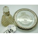 Two hallmarked silver mounted glass items: dish and a perfume bottle. P&P Group 2 (£18+VAT for the