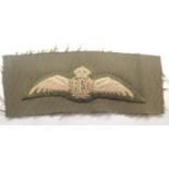 British WWI Royal Flying Corps embroidered cloth wings, cut from uniform. P&P Group 1 (£14+VAT for