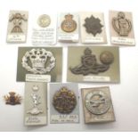 Ten WWI and later British cap badges. P&P Group 1 (£14+VAT for the first lot and £1+VAT for