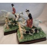 Two ceramic hunting figural scenes. Not available for in-house P&P, contact Paul O'Hea at