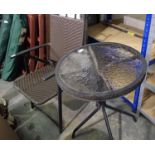 A rattan chair and matching table. Not available for in-house P&P, contact Paul O'Hea at Mailboxes