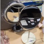 Two bathroom shaving mirrors, one with light. Light not working. Not available for in-house P&P,