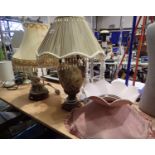 Four mixed table lamps and a shades. Not available for in-house P&P, contact Paul O'Hea at Mailboxes