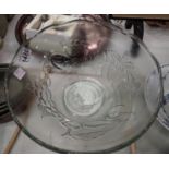 KIG Indonesian embossed glass fruit bowl, D: 32 cm. Not available for in-house P&P, contact Paul O'