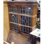 Mahogany bureau bookcase with twin leaded glazed doors, fitted interior, three short drawers and