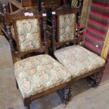 A pair of Victorian hall chairs with upholstered seat and backrest. Not available for in-house P&