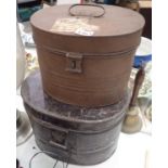 Two Victorian tin hat storage/ travelling boxes. Age related patina, locks work as they should.