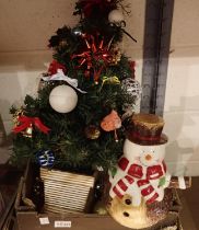 Mixed Christmas decorations including a biscuit barrel. Not available for in-house P&P, contact Paul