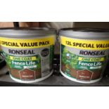 Two tubs of Ronseal fence paint in medium oak . Not available for in-house P&P, contact Paul O'Hea