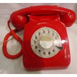 Red 1960/1970s style rotary telephone, compatible with modern telephone banking and any standard