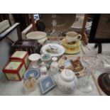 Collection of mixed glassware and ceramics including Wedgwood. Not available for in-house P&P,