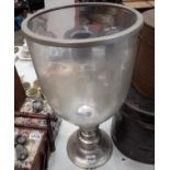 A large glass and metal vase, H: 55 cm. No chips, cracks or visible restoration, glass is cloudy.