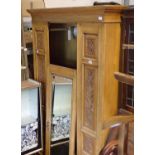 Pine wardrobe with single mirrored door, carved front and single long drawer to base 120 x 200 x