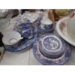 Collection of blue and white ceramic tea and dinnerware. Not available for in-house P&P, contact
