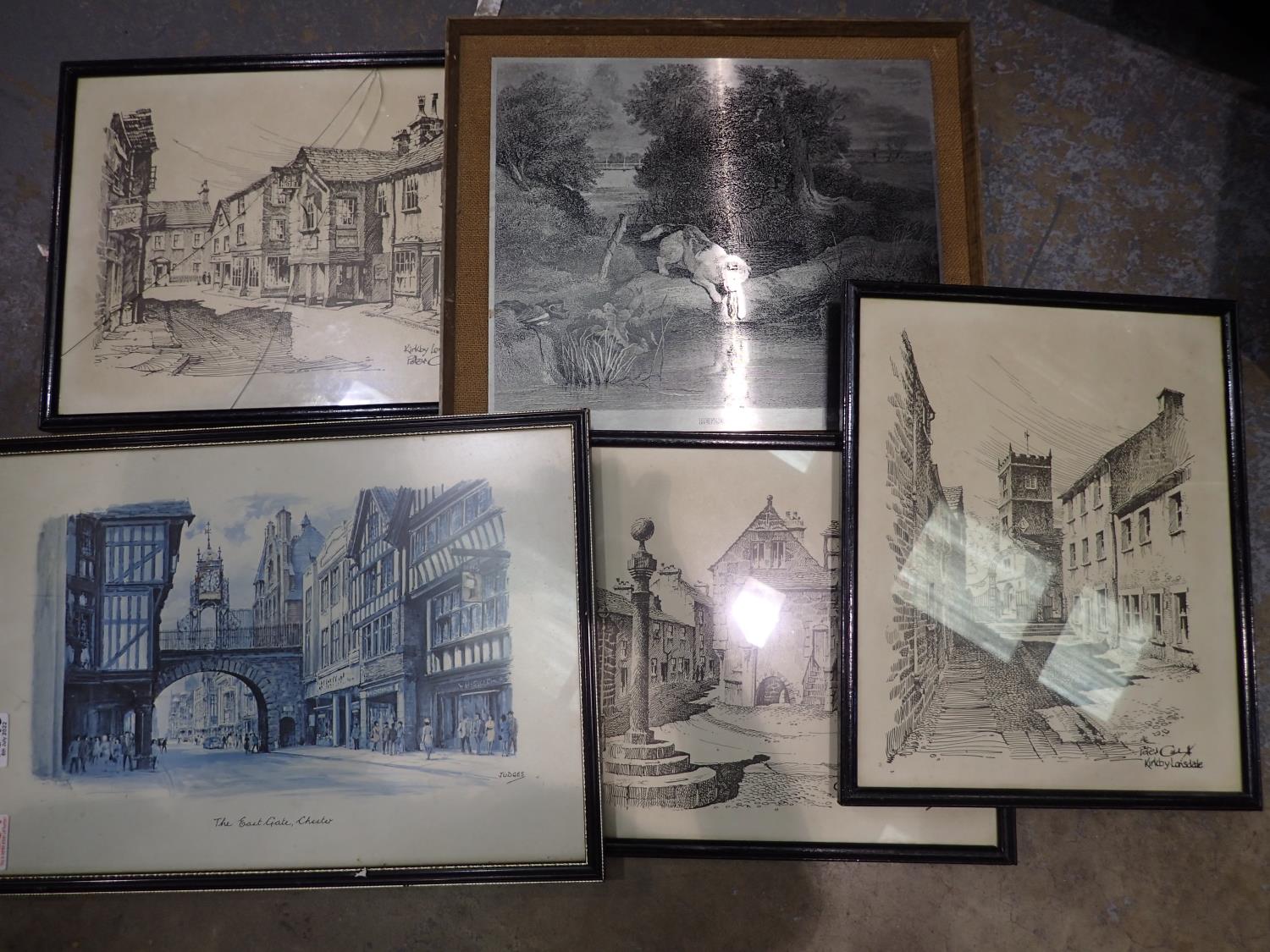 Five mixed pictures/prints. Not available for in-house P&P, contact Paul O'Hea at Mailboxes on 01925
