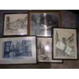 Five mixed pictures/prints. Not available for in-house P&P, contact Paul O'Hea at Mailboxes on 01925