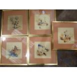 A set of five gouache on silk middle eastern scenes. Not available for in-house P&P, contact Paul
