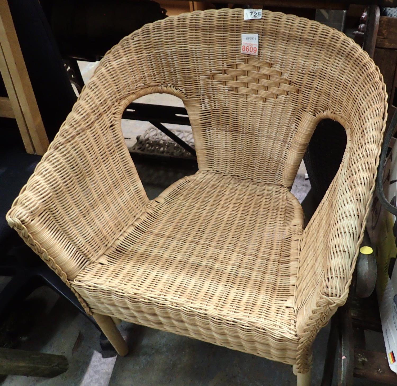 A wicker garden chair, an office chair and a folding table. Not available for in-house P&P,