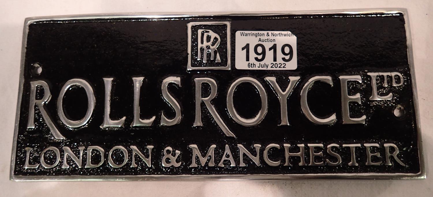 Aluminium Rolls Royce plaque, 25 x 11 cm. P&P Group 2 (£18+VAT for the first lot and £3+VAT for