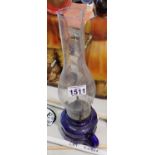 Bristol blue glass reservoir antique oil lamp. Not available for in-house P&P, contact Paul O'Hea at