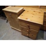 A pine chest of drawers, bedside table and another. Not available for in-house P&P, contact Paul O'