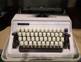Adler type writer with globe electric lamp. Not available for in-house P&P, contact Paul O'Hea at