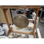 A wooden framed brass gong. Not available for in-house P&P, contact Paul O'Hea at Mailboxes on 01925