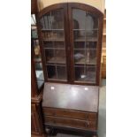 Oak bureau bookcase with fitted interior, 75 x 43 x 205 cm. Not available for in-house P&P,