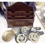 Mixed horse brasses and a letter rack. Not available for in-house P&P, contact Paul O'Hea at