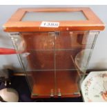Small glazed display cabinet with one shelf, H: 40 cm. Not available for in-house P&P, contact