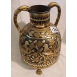 Large Indian brass and white metal twin handled vase, H: 30 cm. P&P Group 3 (£25+VAT for the first