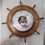 Vintage aneroid barometer in the form of a ships wheel. Not available for in-house P&P, contact Paul