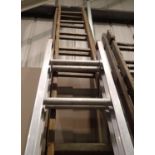 Twenty-eight rung wooden ladders and a set of aluminium ladders. Not available for in-house P&P,