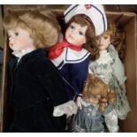 Seven assorted porcelain dolls. Not available for in-house P&P, contact Paul O'Hea at Mailboxes on