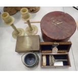 Mixed collectable items to include a vintage razor, candlesticks etc. Not available for in-house P&