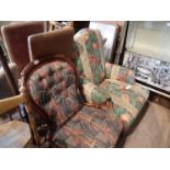 Two early 20th century upholstered easy chairs. Not available for in-house P&P, contact Paul O'Hea