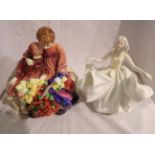 Royal Doulton Flower Seller and Sweet Seventeen figurines, both with damages. Not available for in-